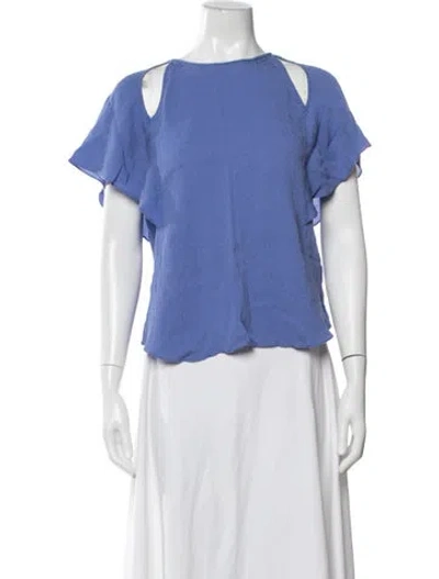 Pre-owned Halston Heritage Silk Crew Neck Top In Blue