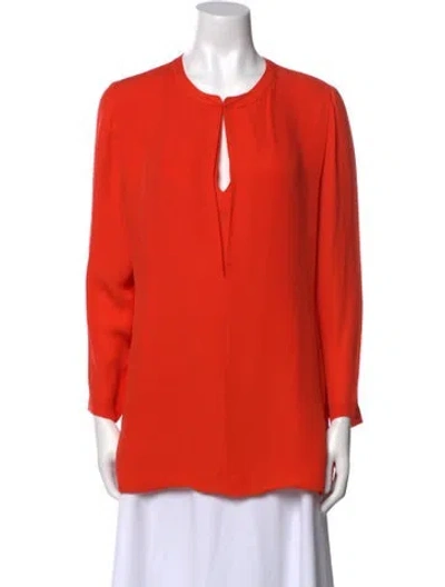 Pre-owned Halston Heritage Silk Crew Neck Tunic In Orange
