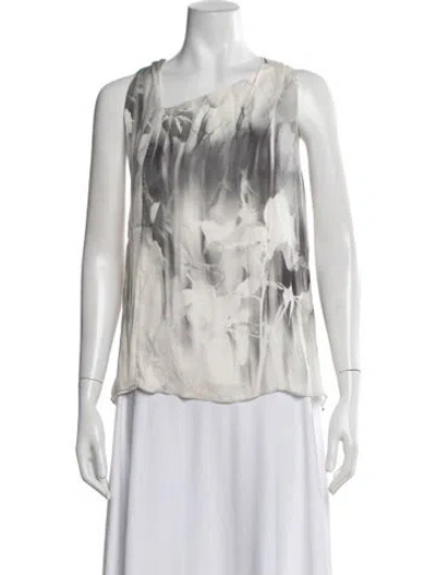 Pre-owned Halston Heritage Silk Floral Print Top In Grey/white