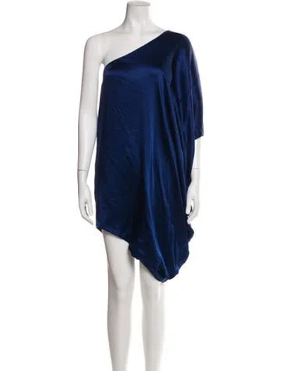 Pre-owned Halston Heritage Silk Knee-length Dress In Blue