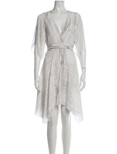 Pre-owned Halston Heritage Silk Knee-length Dress In Grey/white