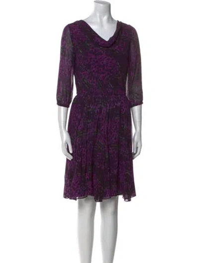Pre-owned Halston Heritage Silk Knee-length Dress In Purple