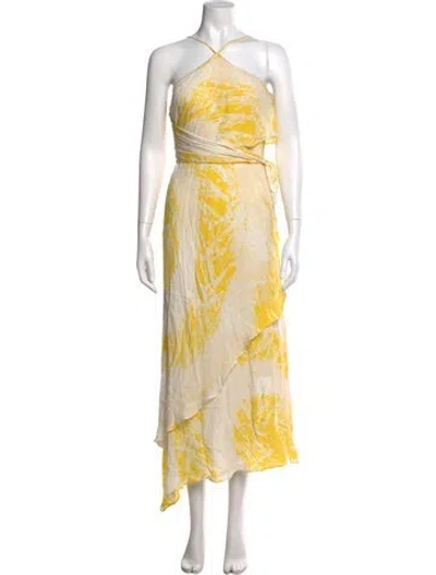 Pre-owned Halston Heritage Silk Long Dress In Yellow