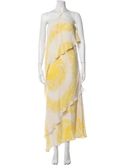 Pre-owned Halston Heritage Silk Long Dress In Yellow