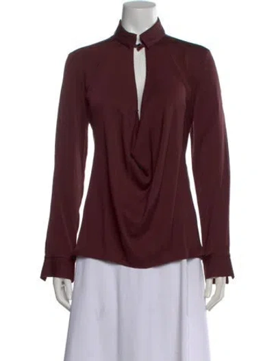 Pre-owned Halston Heritage Silk Long Sleeve Blouse In Burgundy