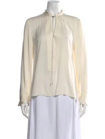 Pre-owned Halston Heritage Silk Long Sleeve Blouse In Neutral