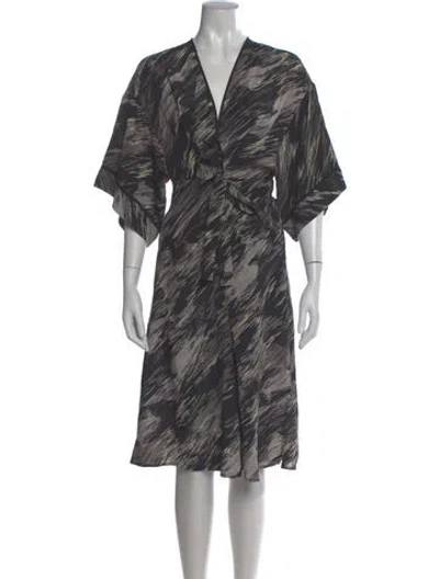 Pre-owned Halston Heritage Silk Midi Length Dress In Gray