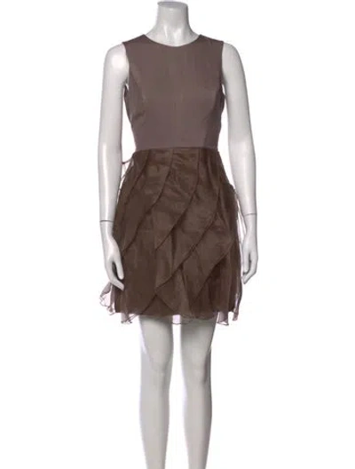 Pre-owned Halston Heritage Silk Mini Dress In Brown