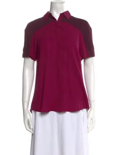 Pre-owned Halston Heritage Silk Mock Neck Blouse In Multi