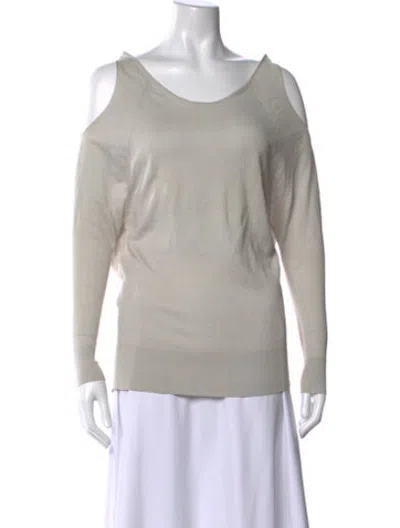 Pre-owned Halston Heritage Silk Off-the-shoulder Sweater In Grey