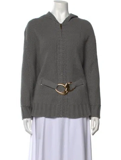 Pre-owned Halston Heritage Silk Open Front Sweater In Grey