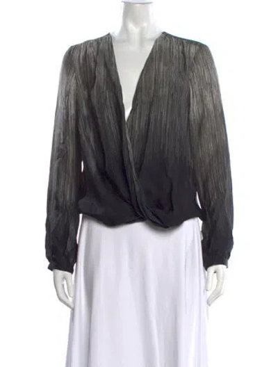 Pre-owned Halston Heritage Silk Printed Blouse In Black