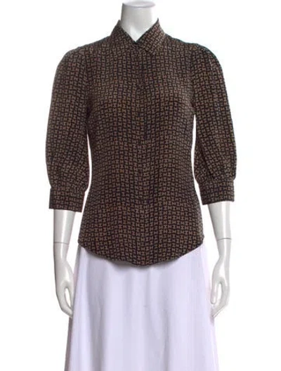 Pre-owned Halston Heritage Silk Printed Blouse In Brown