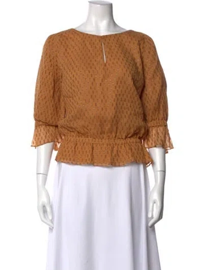 Pre-owned Halston Heritage Silk Printed Blouse In Brown