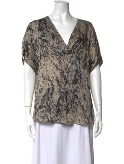 Pre-owned Halston Heritage Silk Printed Top In Black