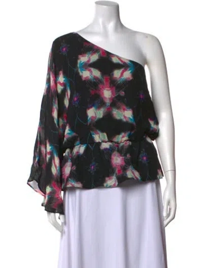 Pre-owned Halston Heritage Silk Printed Top In Black
