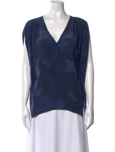 Pre-owned Halston Heritage Silk Printed Top In Blue