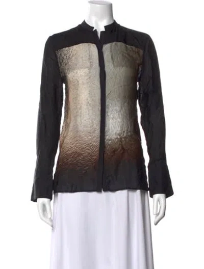 Pre-owned Halston Heritage Silk Printed Top W/ Tags In Black