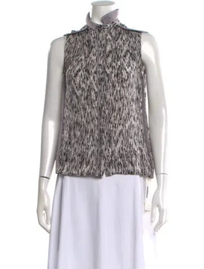 Pre-owned Halston Heritage Silk Printed Top In White