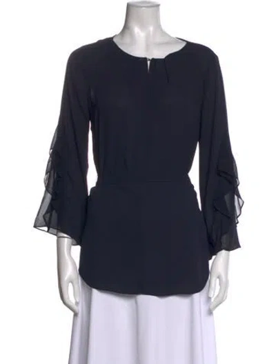 Pre-owned Halston Heritage Silk Scoop Neck Blouse In Blue