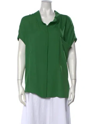 Pre-owned Halston Heritage Silk Short Sleeve Blouse In Green