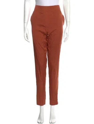 Pre-owned Halston Heritage Silk Skinny Leg Pants In Brown