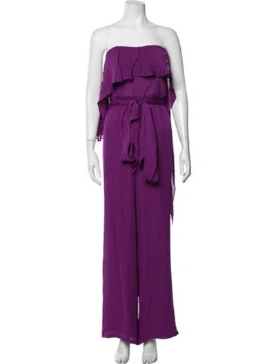 Pre-owned Halston Heritage Silk Strapless Jumpsuit In Purple