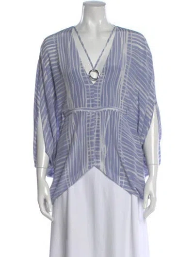 Pre-owned Halston Heritage Silk Striped Sweater In Blue