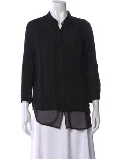 Pre-owned Halston Heritage Silk Three-quarter Sleeve Top In Black