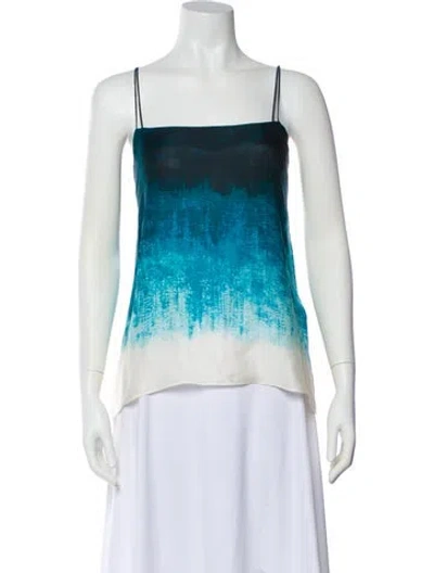 Pre-owned Halston Heritage Silk Tie-dye Print Top In Blue