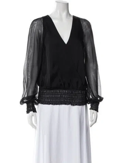 Pre-owned Halston Heritage Silk V-neck Blouse In Black