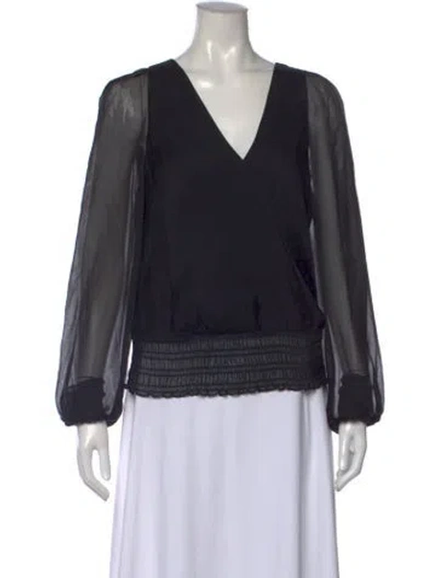 Pre-owned Halston Heritage Silk V-neck Blouse In Black