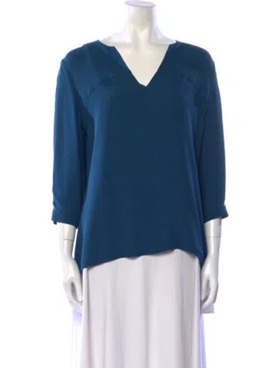 Pre-owned Halston Heritage Silk V-neck Blouse In Blue