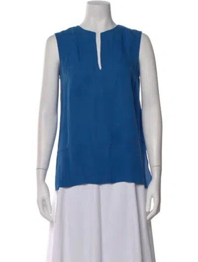 Pre-owned Halston Heritage Silk V-neck Blouse In Blue