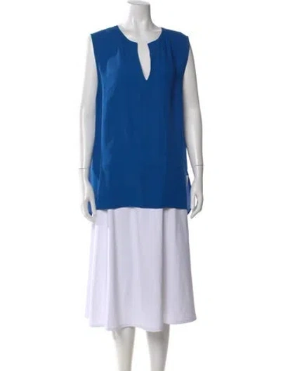 Pre-owned Halston Heritage Silk V-neck Blouse In Blue