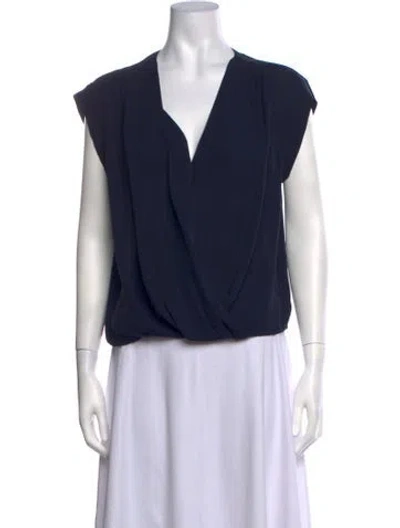Pre-owned Halston Heritage Silk V-neck Blouse In Blue