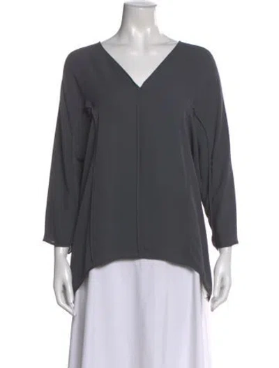 Pre-owned Halston Heritage Silk V-neck Blouse In Gray
