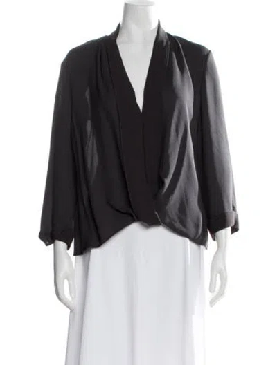 Pre-owned Halston Heritage Silk V-neck Blouse In Gray