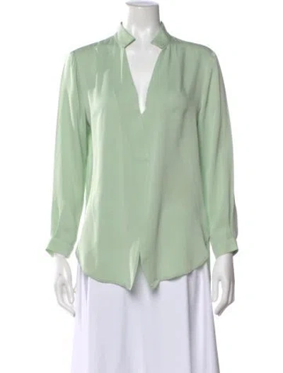 Pre-owned Halston Heritage Silk V-neck Blouse In Green