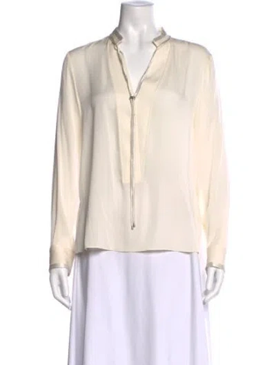 Pre-owned Halston Heritage Silk V-neck Blouse In Neutral