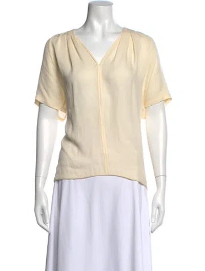 Pre-owned Halston Heritage Silk V-neck Blouse In Neutral