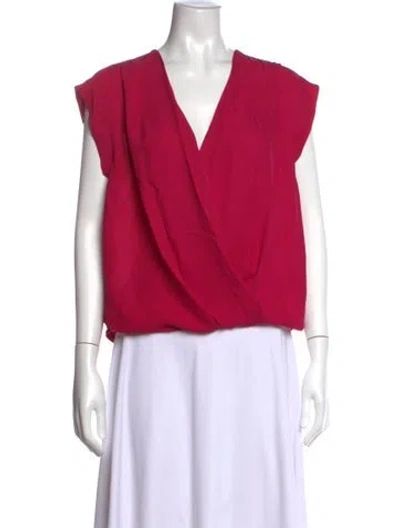 Pre-owned Halston Heritage Silk V-neck Blouse In Pink