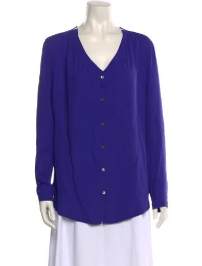 Pre-owned Halston Heritage Silk V-neck Blouse In Purple