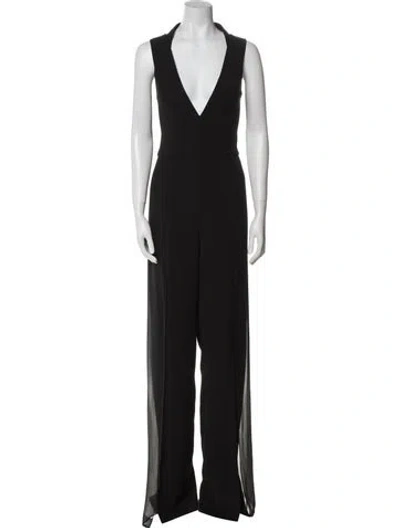 Pre-owned Halston Heritage Silk V-neck Jumpsuit In Black
