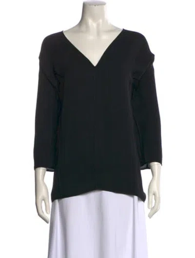 Pre-owned Halston Heritage Silk V-neck Sweatshirt In Black