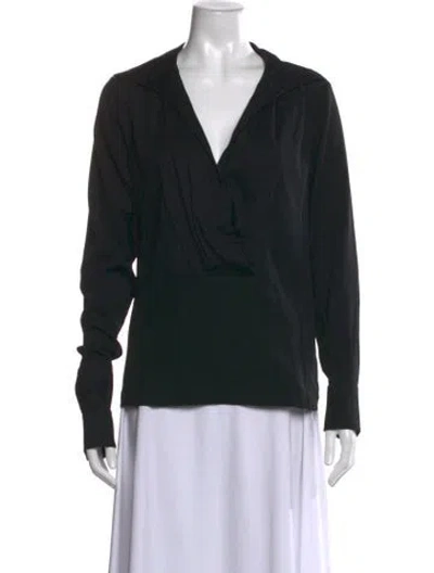Pre-owned Halston Heritage Silk V-neck Top In Black