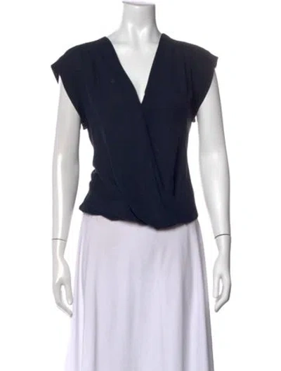 Pre-owned Halston Heritage Silk V-neck Top In Blue