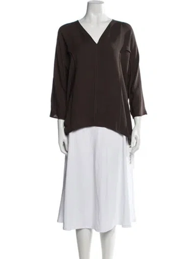 Pre-owned Halston Heritage Silk V-neck Top In Brown