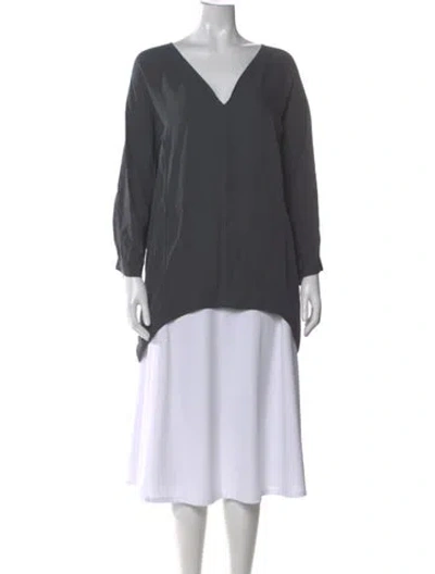Pre-owned Halston Heritage Silk V-neck Top In Gray