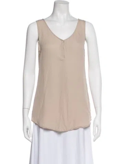 Pre-owned Halston Heritage Silk V-neck Top In Neutral